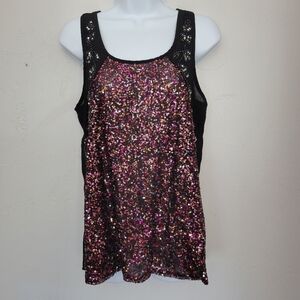 BKE Boutique Women's Medium Black Sequin Beaded Tank Top Blouse Pink Orange